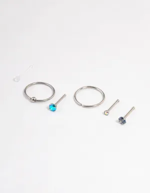 Surgical Steel Blue Nose Stud 6-Pack