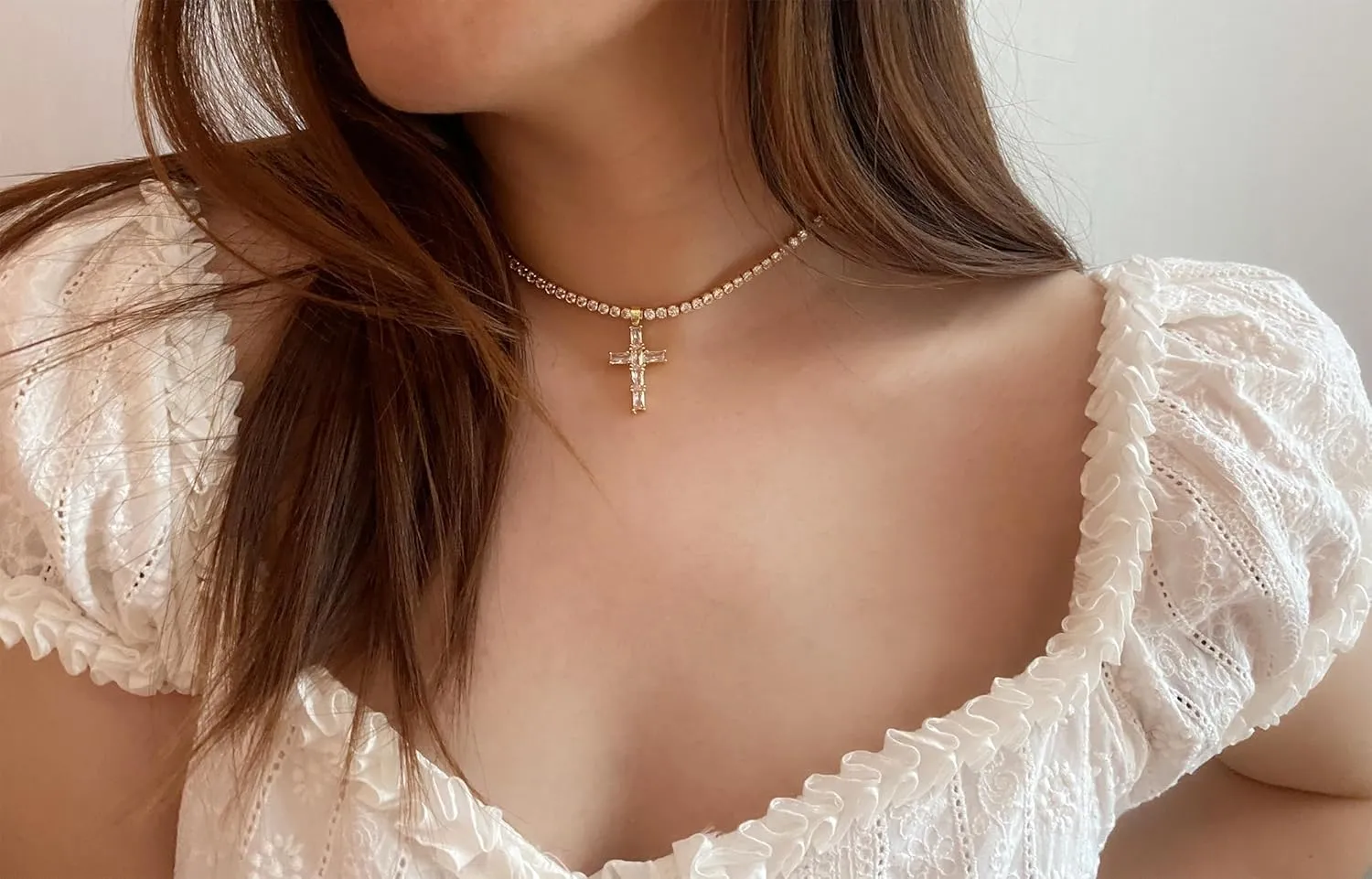 Tennis Necklaces for Women Sparkly Choker Teardrop Heart Cross Pendant Necklace Silver/Gold Filled Faux Diamond Necklaces Jewelry