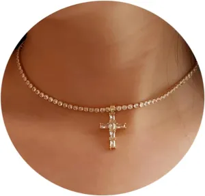 Tennis Necklaces for Women Sparkly Choker Teardrop Heart Cross Pendant Necklace Silver/Gold Filled Faux Diamond Necklaces Jewelry