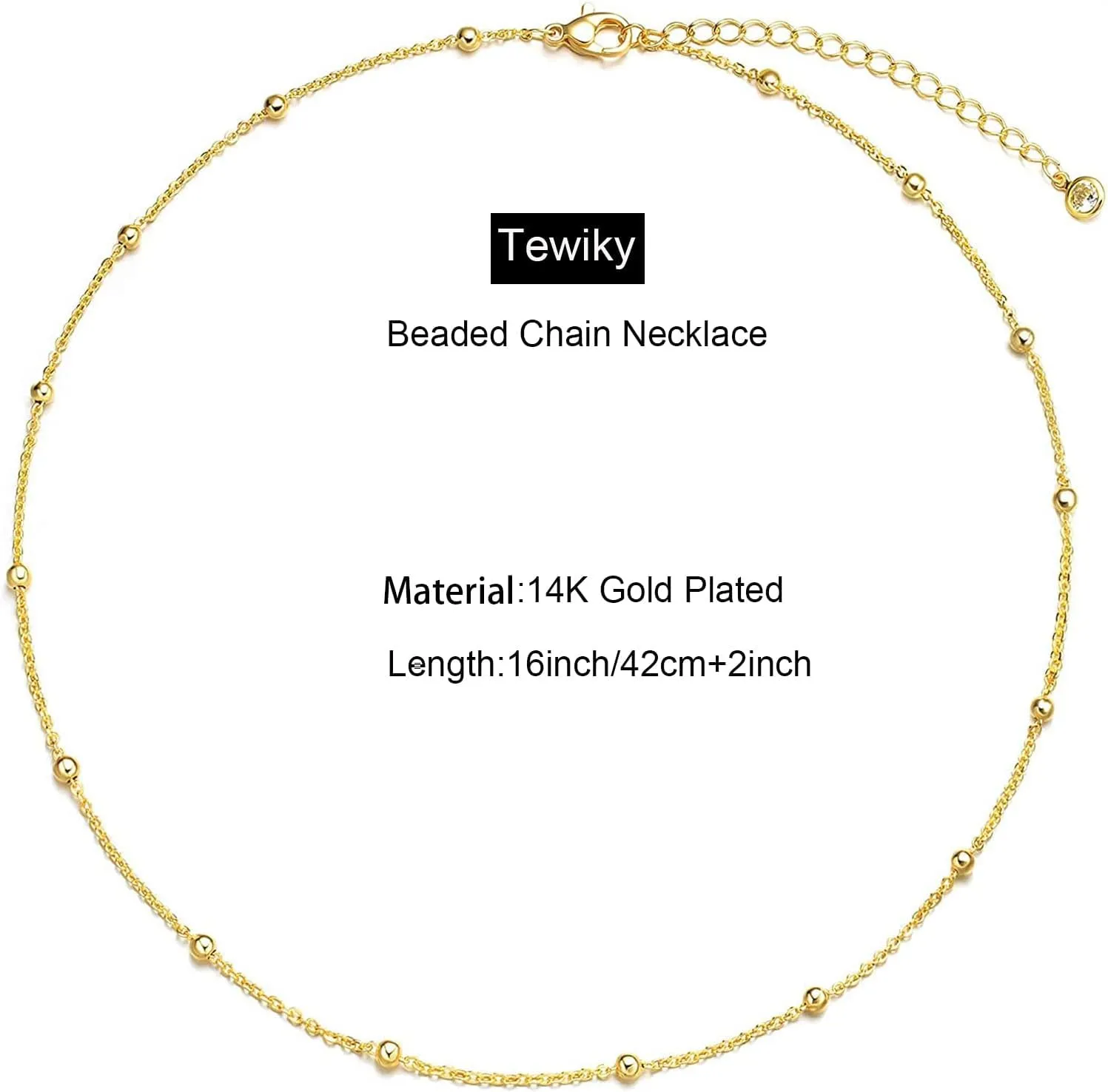 Tewiky Gold Chain Necklace for Women, 14k Gold Plated Thin Beaded Wave Box Chain Necklace Dainty Gold Necklace Simple Layered Gold Choker Necklaces Minimalist Gold Link Chain Necklace Trendy Jewelry for Women