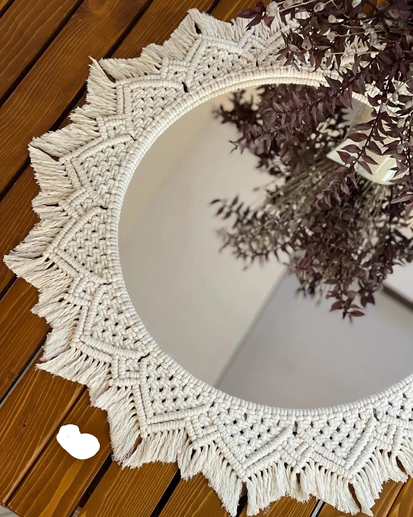 THE TOP KNOTT Macrame Hanging Wall Mirror with Macrame Round Mirror Art Boho Decor Macrame Decorative Mirror [TOPM005] (White, Unframed)