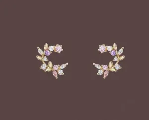 Tiny wreath earrings| Studs| Sterling Silver| Flower leaf earrings| Dainty earrings|