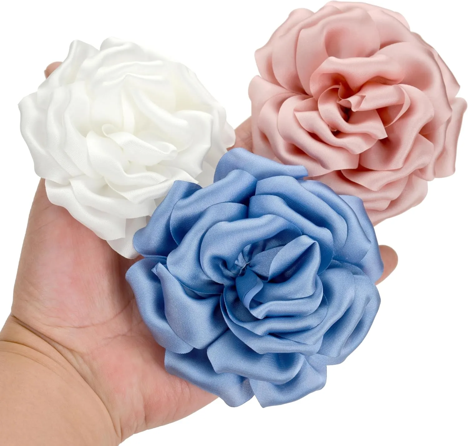 Tornito 6Pcs Rose Brooch and Pin Fabric Flower Lapel Pin Hair Clip Hat Pin Wedding Party Dance Banquet Dress Clothes Accessories for Women Yellow White Red Black Blue Green Pink Khaki Tone 10cm 12cm