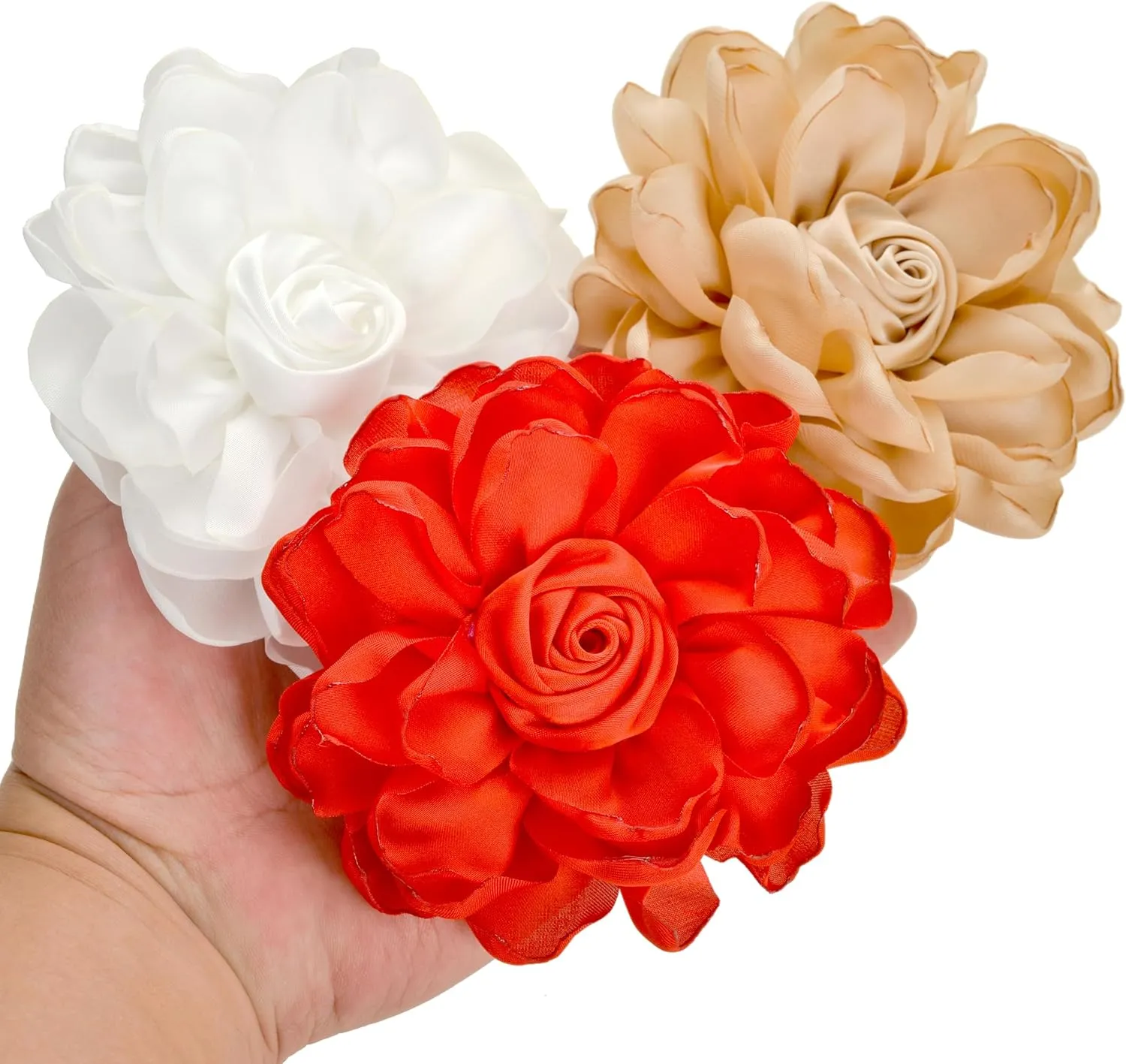 Tornito 6Pcs Rose Brooch and Pin Fabric Flower Lapel Pin Hair Clip Hat Pin Wedding Party Dance Banquet Dress Clothes Accessories for Women Yellow White Red Black Blue Green Pink Khaki Tone 10cm 12cm