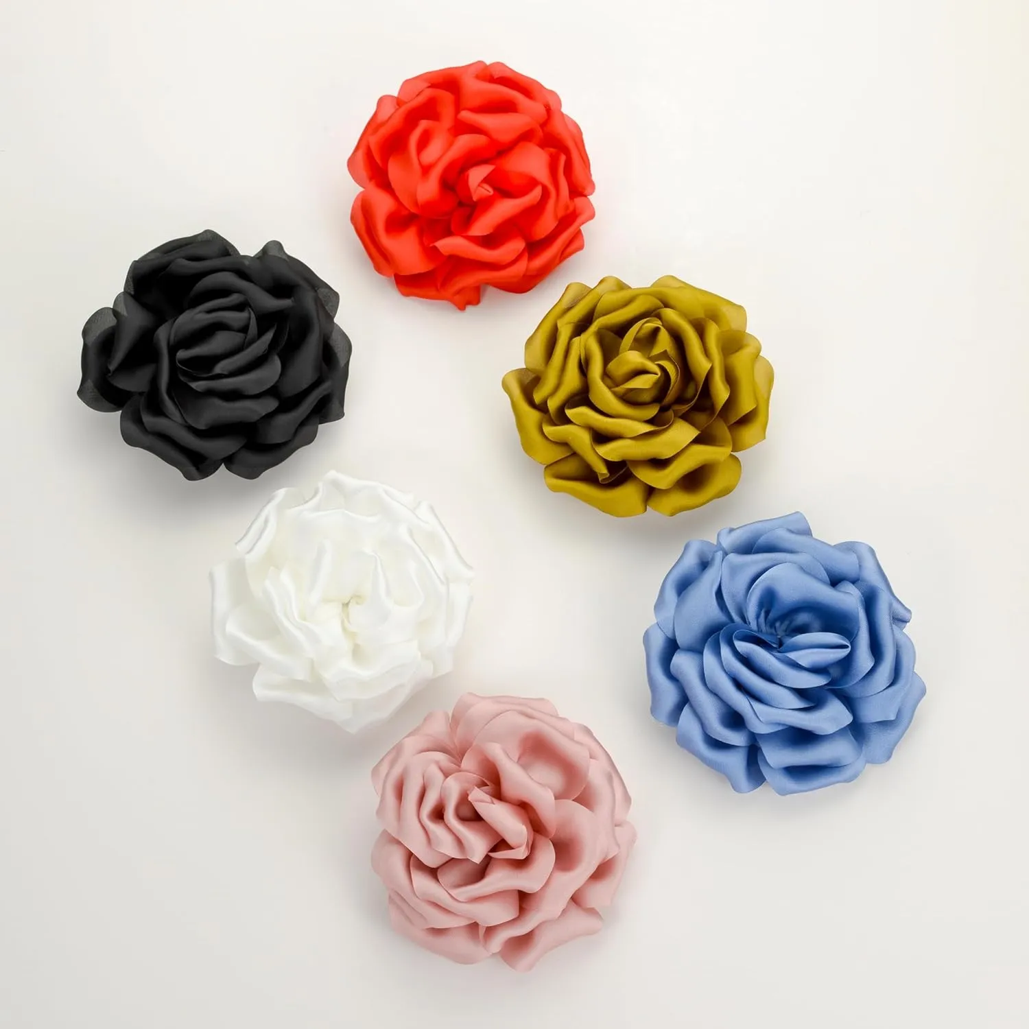 Tornito 6Pcs Rose Brooch and Pin Fabric Flower Lapel Pin Hair Clip Hat Pin Wedding Party Dance Banquet Dress Clothes Accessories for Women Yellow White Red Black Blue Green Pink Khaki Tone 10cm 12cm