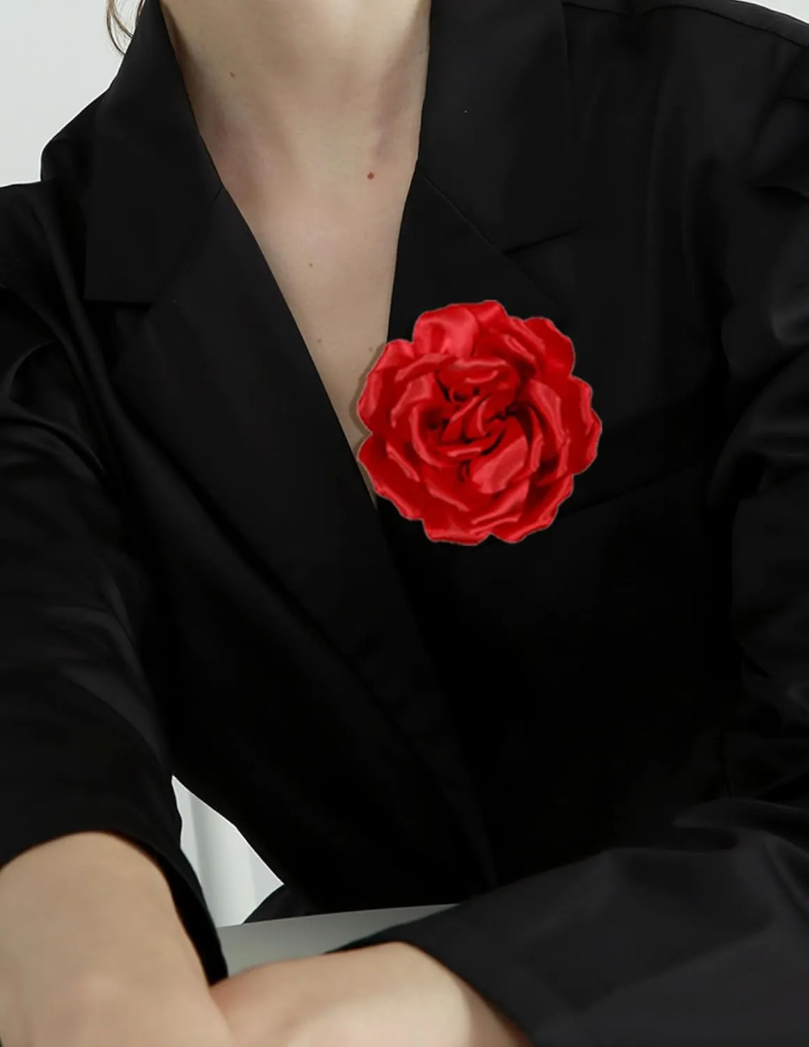 Tornito 6Pcs Rose Brooch and Pin Fabric Flower Lapel Pin Hair Clip Hat Pin Wedding Party Dance Banquet Dress Clothes Accessories for Women Yellow White Red Black Blue Green Pink Khaki Tone 10cm 12cm