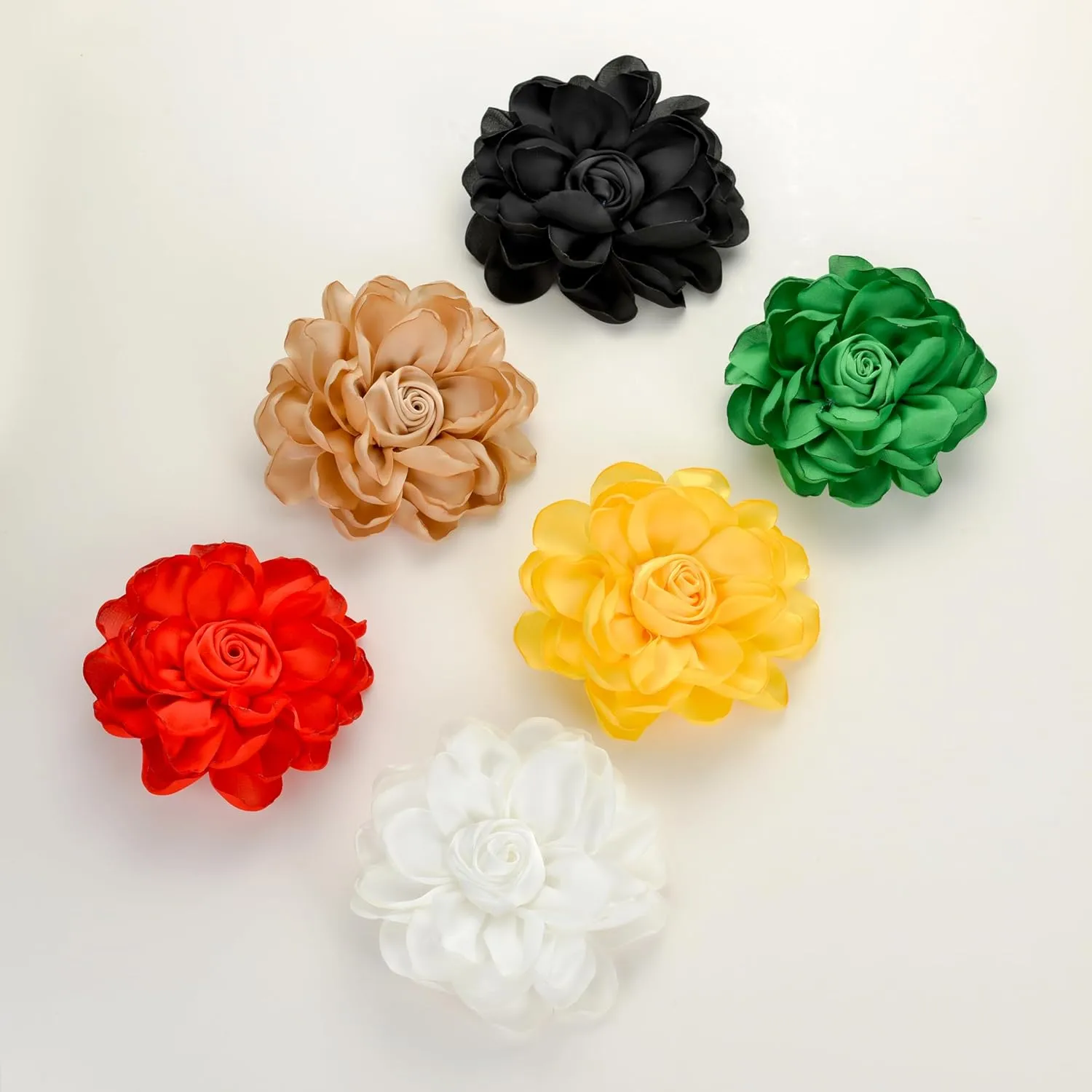 Tornito 6Pcs Rose Brooch and Pin Fabric Flower Lapel Pin Hair Clip Hat Pin Wedding Party Dance Banquet Dress Clothes Accessories for Women Yellow White Red Black Blue Green Pink Khaki Tone 10cm 12cm