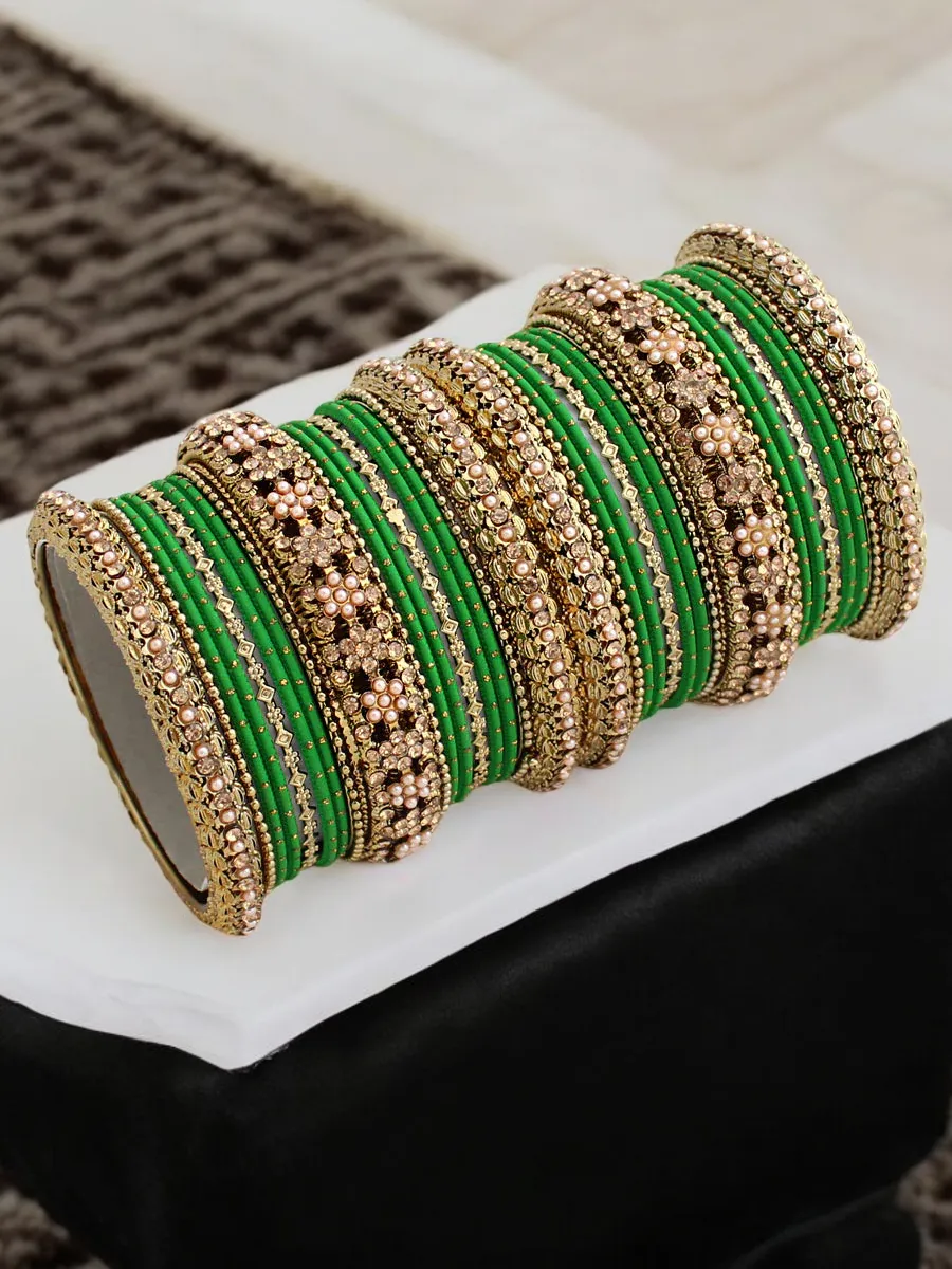 Traditional Antique Golden Pearl Bangle Set, Ethnic Bangles, Pakistani Bangles Set, Indian Wedding Jewelry