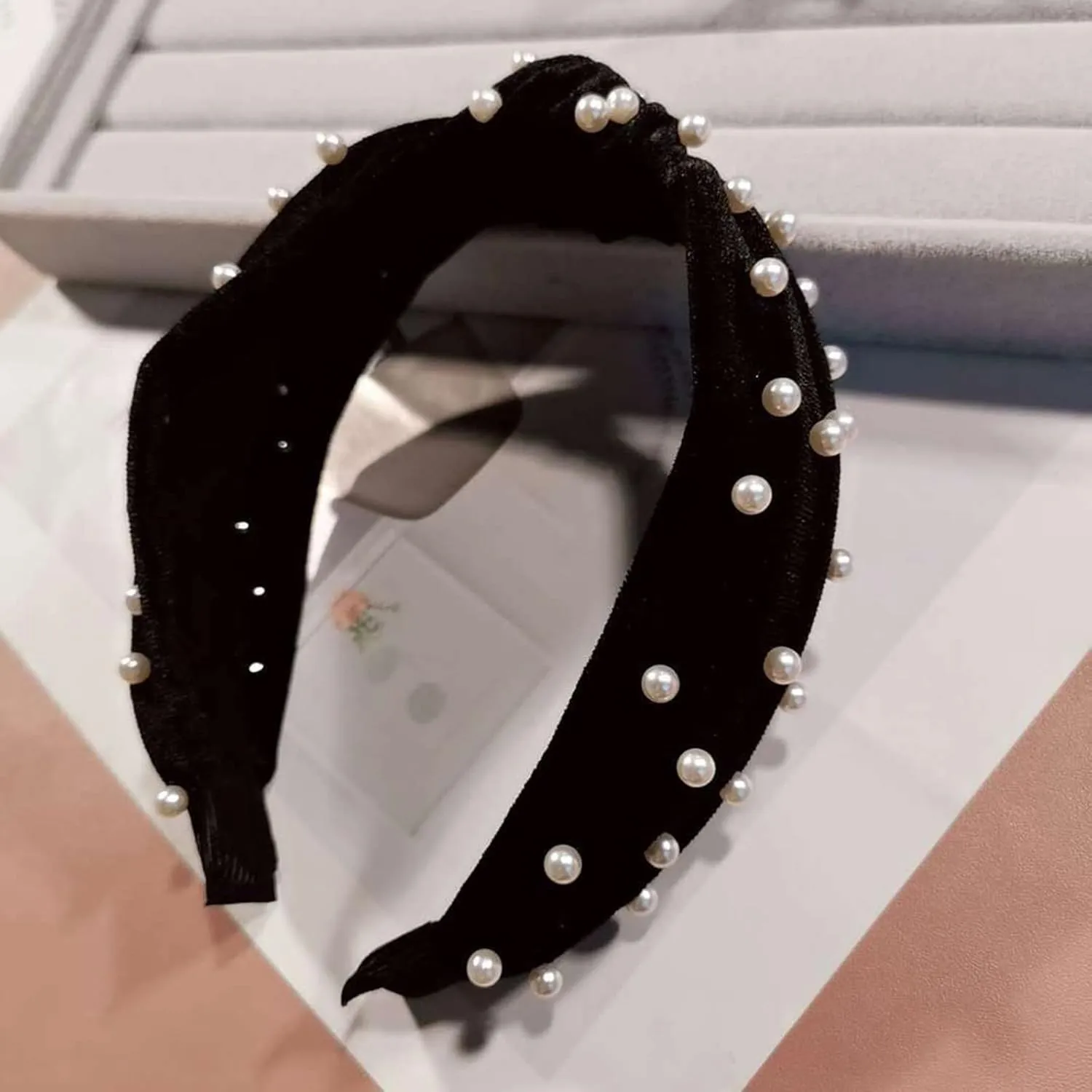 Turban Headbands for Women Pearls Knotted Head Bands Elastic Rhinestone Hair Bands Wedding Hair Accessories