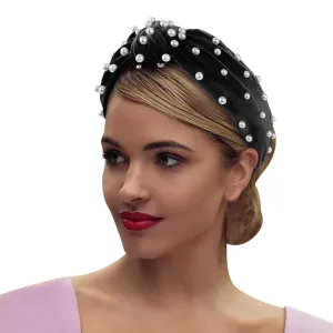 Turban Headbands for Women Pearls Knotted Head Bands Elastic Rhinestone Hair Bands Wedding Hair Accessories