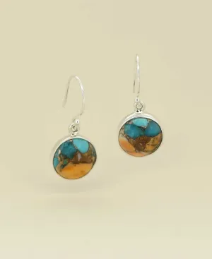 Turquoise Spiny Oyster Stone Sterling Silver Round Earrings