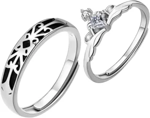 Unique Design Couples Ring Set Promise Rings Rhinestone Crown Open Band for Women and Men for Special Occasions