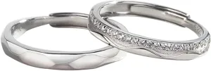 Unique Wedding Rings for Couple, Engraved Rings for Couples Personalized Adjustable 925 Sterling Silver Multi-Facted Ring with Cubic Zirconia