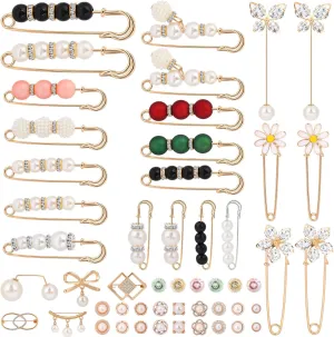 UPINS 50 PCS Pearl Brooches and Pins for Women, Large Brooch Pins for Clothes Pearl Brooch Pins Pant Waist Tightener Cover Up Snap Buttons Clothing Dresses Decoration Accessories