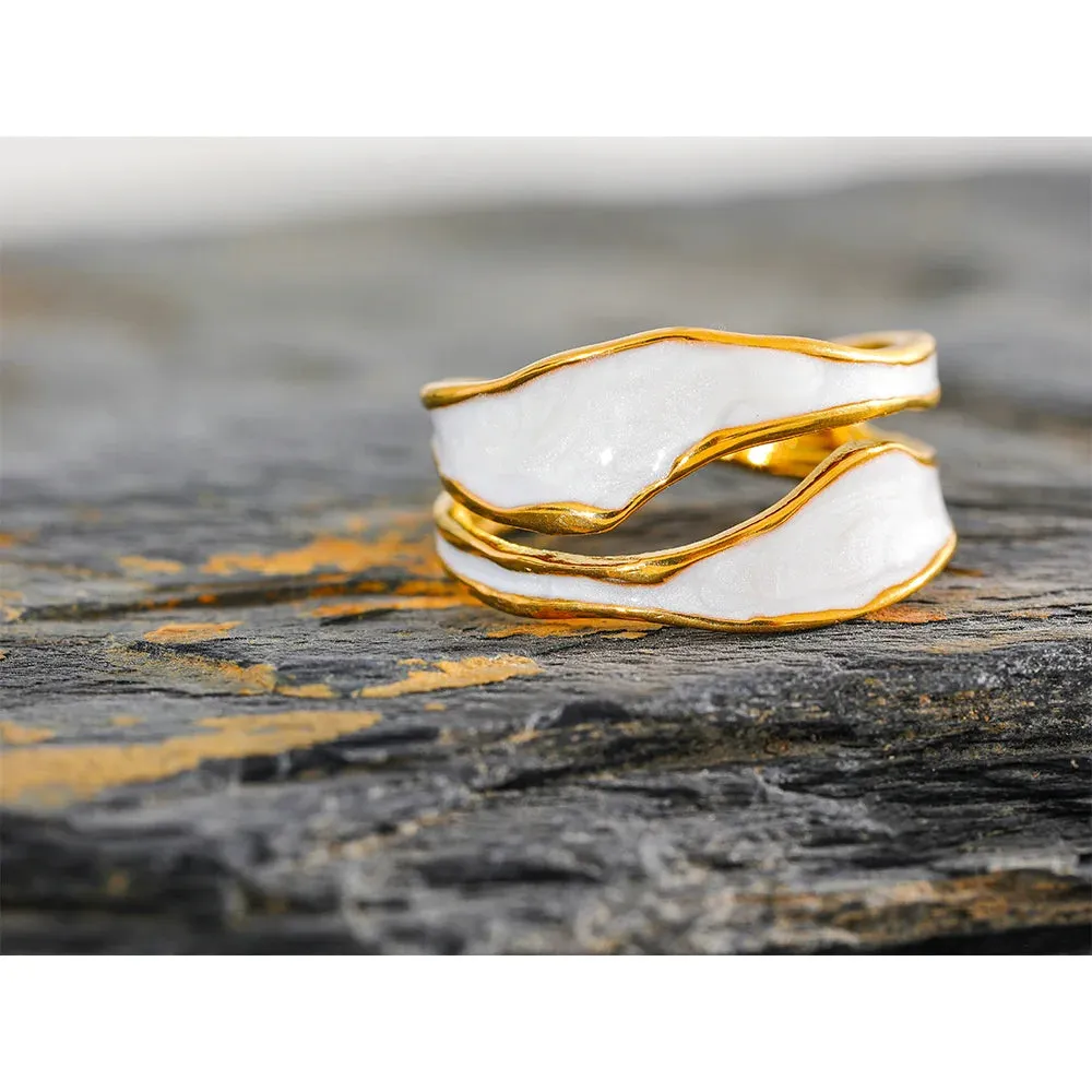 VAIGE White Enamel Geometric Open Ring - Irregular 316 Stainless Steel, Waterproof Fashion Jewelry Bijoux