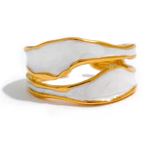 VAIGE White Enamel Geometric Open Ring - Irregular 316 Stainless Steel, Waterproof Fashion Jewelry Bijoux