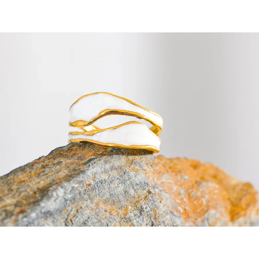 VAIGE White Enamel Geometric Open Ring - Irregular 316 Stainless Steel, Waterproof Fashion Jewelry Bijoux