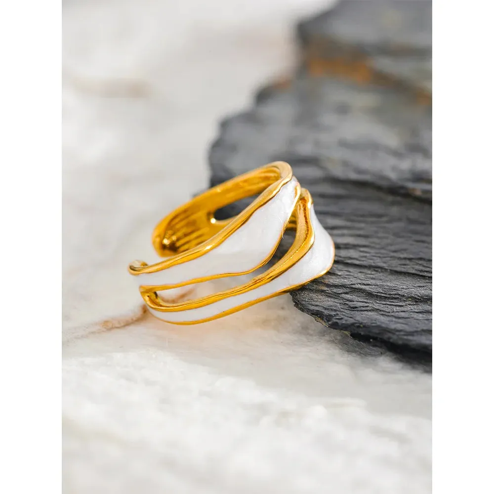 VAIGE White Enamel Geometric Open Ring - Irregular 316 Stainless Steel, Waterproof Fashion Jewelry Bijoux