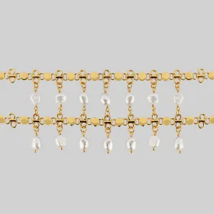 VALOUR. Double Chain Pearl Drop Choker - Gold