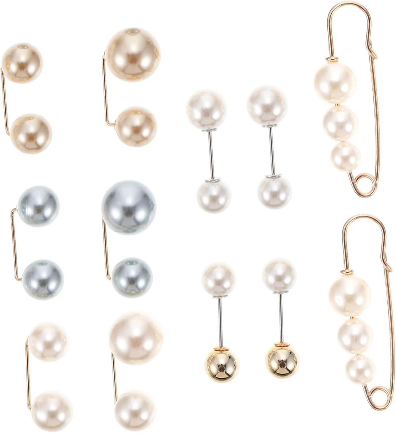 VANZACK 12Pcs Decorative Pearl Brooch Pin Durable Alloy Waist Cinching Fixed Clothes Pins for Women Elegant Accessories to Prevent Clothing Exposure
