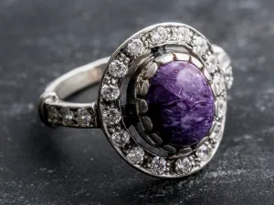 Victorian Purple Ring - Charoite Halo Ring - Purple Antique Ring