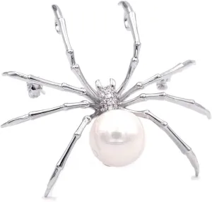 Victorian Style White Mother of Pearl Body and Micro Pave Head Spider Brooch Pin