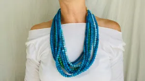 Vintage African Multi Strand Necklace. Ghana. Blues.