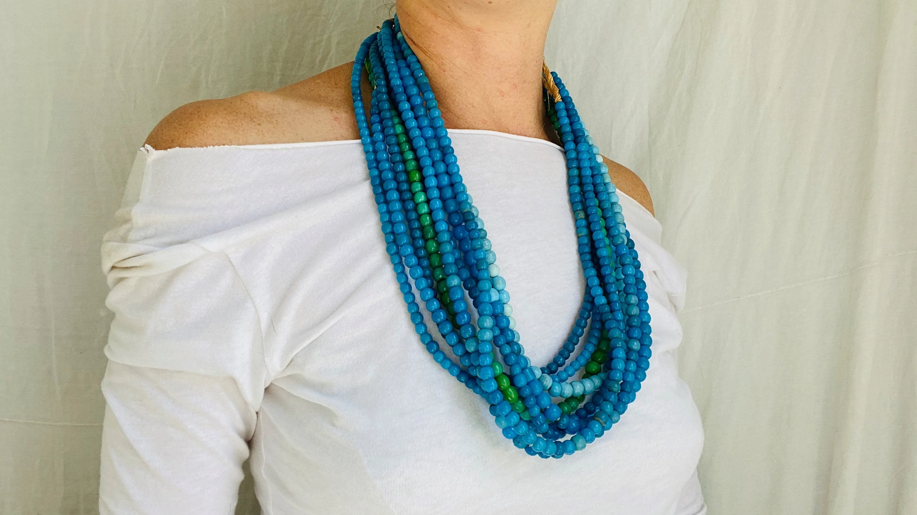 Vintage African Multi Strand Necklace. Ghana. Blues.