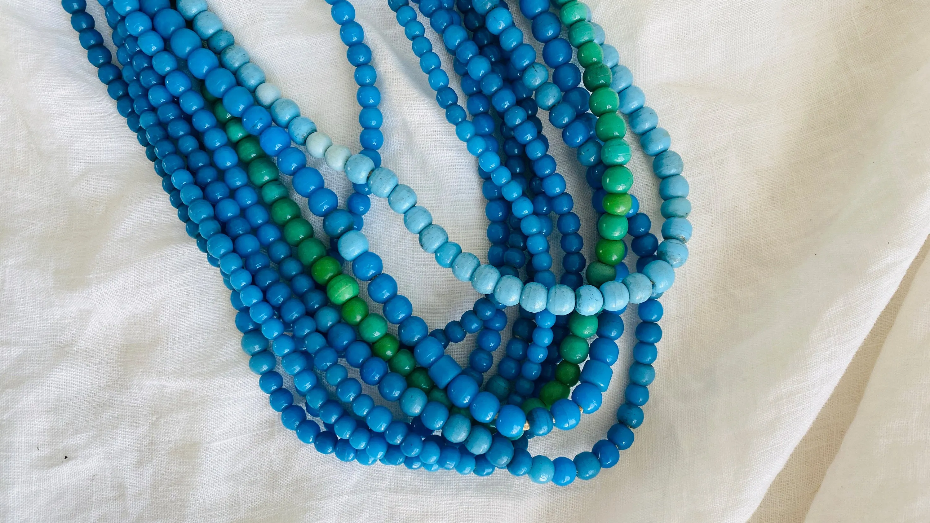 Vintage African Multi Strand Necklace. Ghana. Blues.
