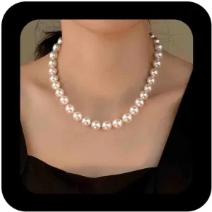 Vintage Birdal Wedding Necklaces 10MM Pearl Choker Chain Necklace Strand White Pearl Beaded Necklace Choker Pearls Statement Necklaces Jewelry for Women