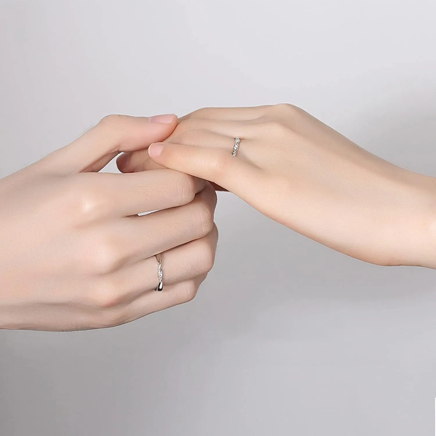 Wedding Engagement Couple Rings Sets, Men and Women Promise Ring Sets Customizable Adjustable 925 Sterling Silver Mobius Ring with Cubic Zirconia