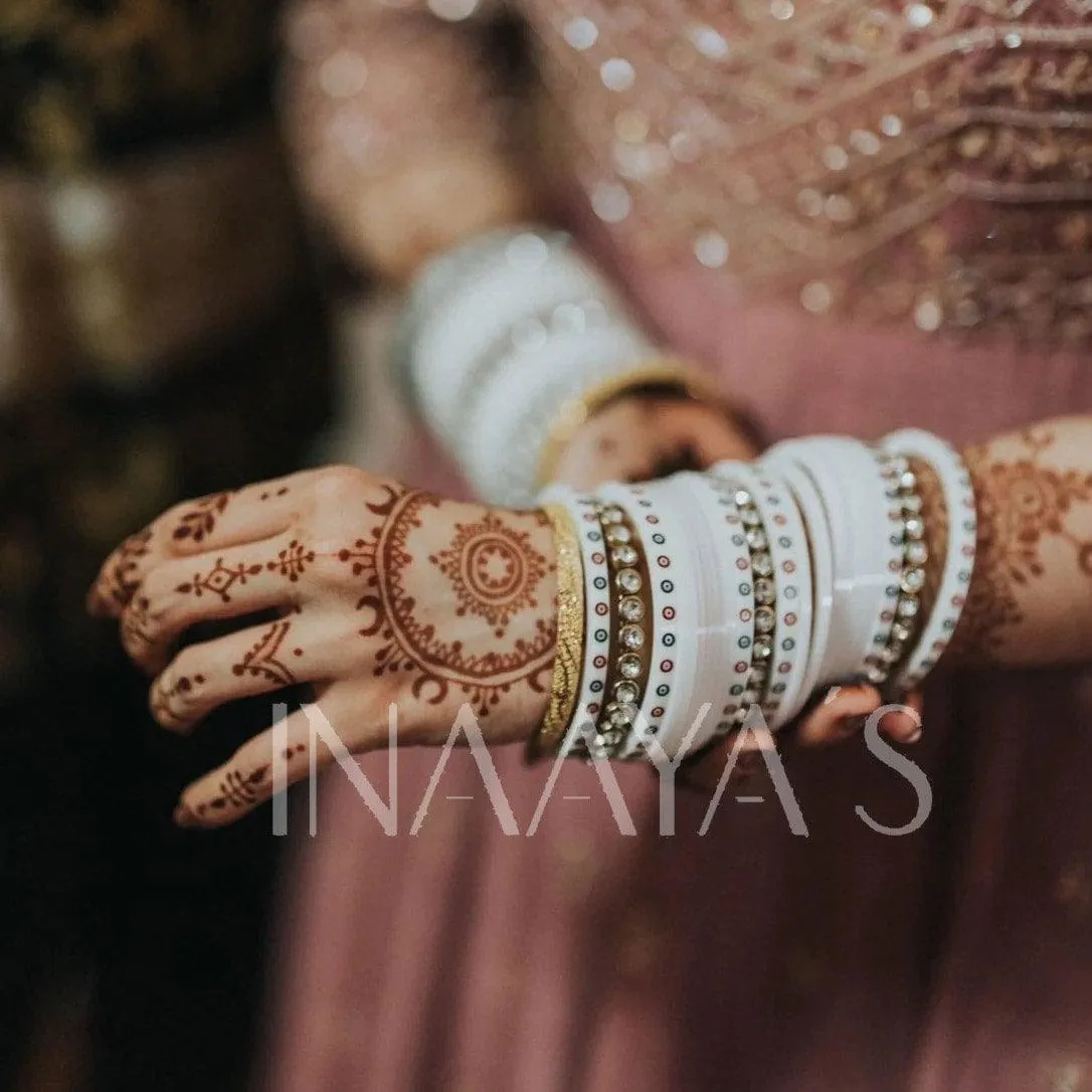 White Bridal Chura with Stone Kada in White Finish