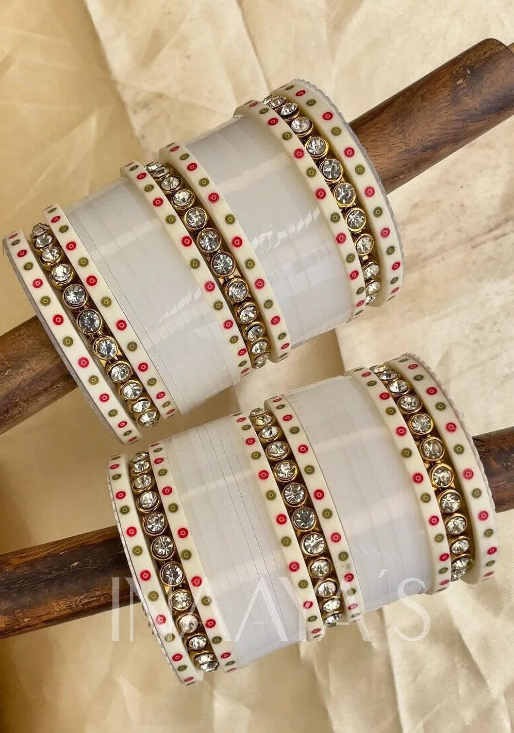 White Bridal Chura with Stone Kada in White Finish