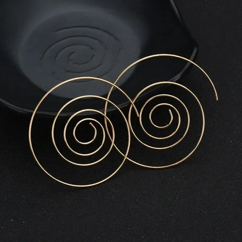 Women Cute Unique Temperament Round Spiral Earrings Romantic Alloy Simplicity Aestheticism Geometric Dangler
