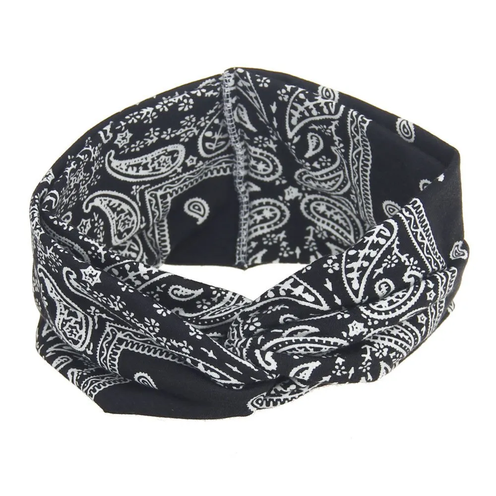 Women Wide Headbands Boho Bandeau Headbands Floral Printed Hair Band for Yoga Outdoor Sport