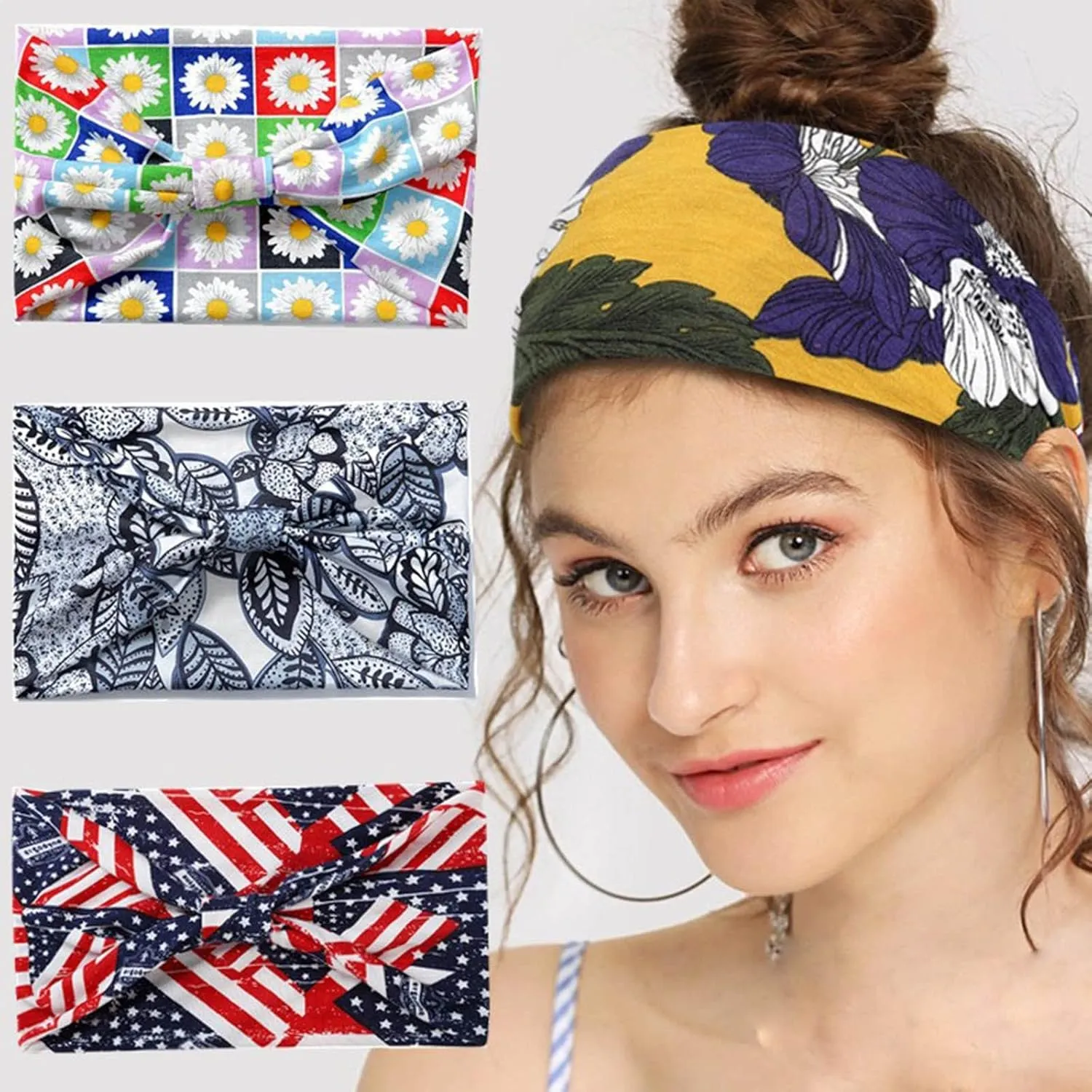 Women Wide Headbands Boho Bandeau Headbands Knot Floral Printed Hair Band Outdoor Hair Accessories