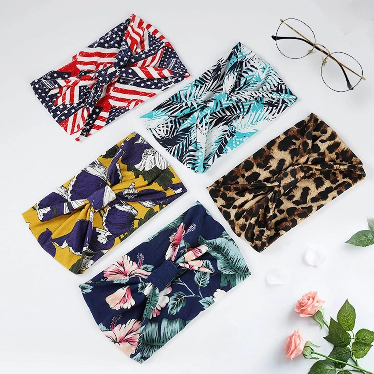 Women Wide Headbands Boho Bandeau Headbands Knot Floral Printed Hair Band Outdoor Hair Accessories