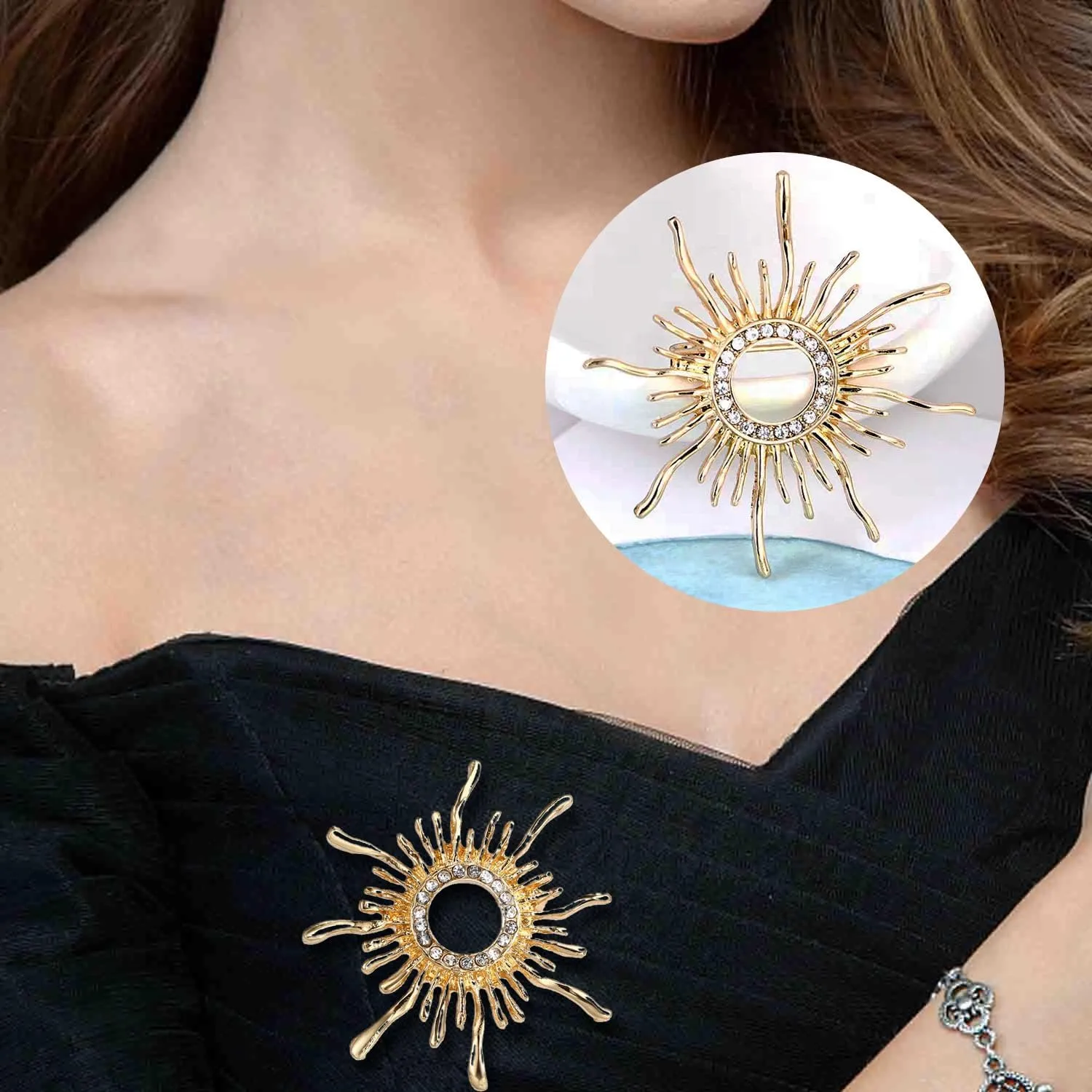 Women's Crystal Pearl Flower Brooches Elegant Enamel Rhinestone Floral Statement Brooch Pins Fashion Jewelry Accessories for Women Gift Gold