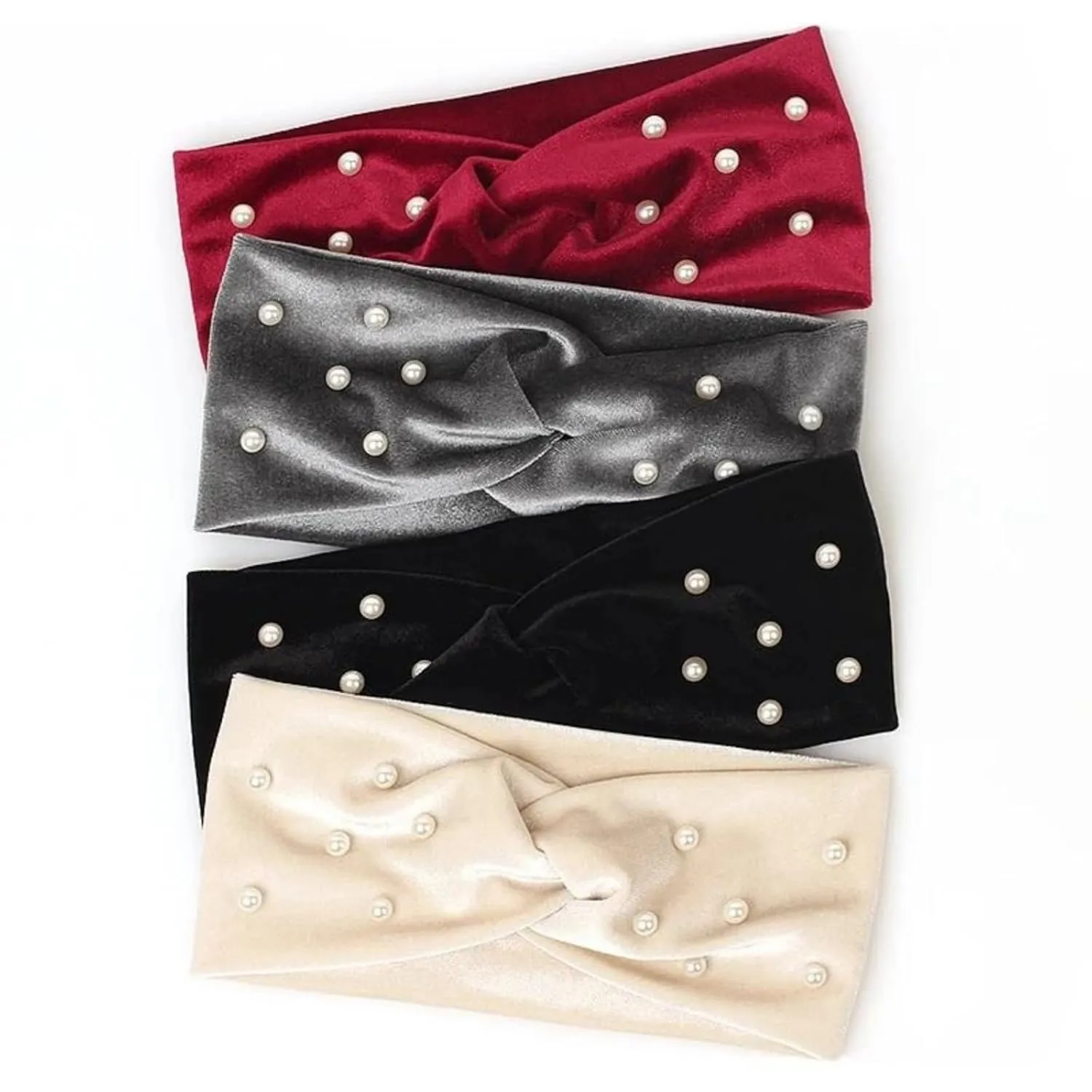 Women's Pearls Knotted Headbands - Female Soft Elastic Headwear Scrunchies Hair Accessories