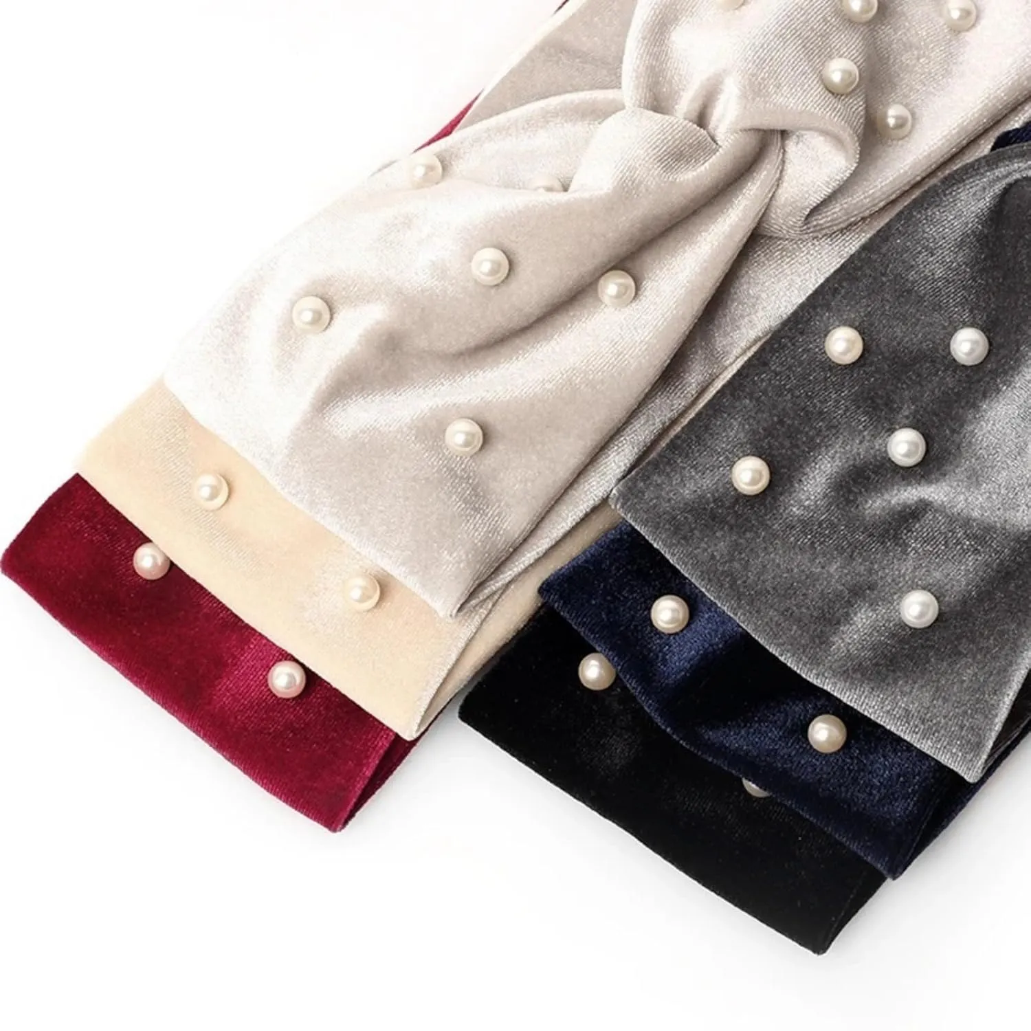 Women's Pearls Knotted Headbands - Female Soft Elastic Headwear Scrunchies Hair Accessories