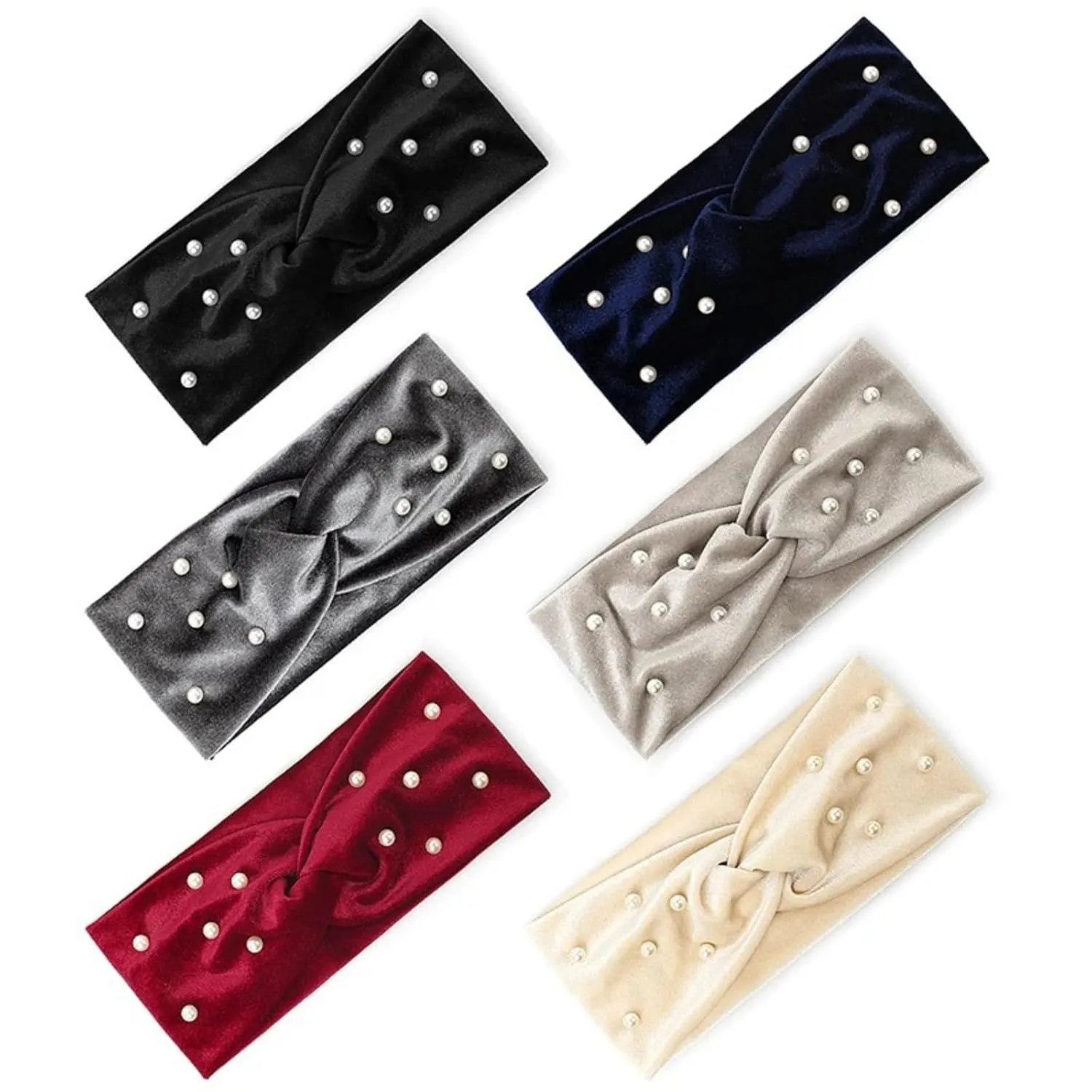 Women's Pearls Knotted Headbands - Female Soft Elastic Headwear Scrunchies Hair Accessories