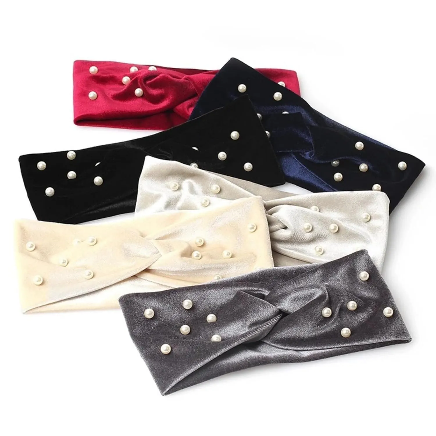 Women's Pearls Knotted Headbands - Female Soft Elastic Headwear Scrunchies Hair Accessories