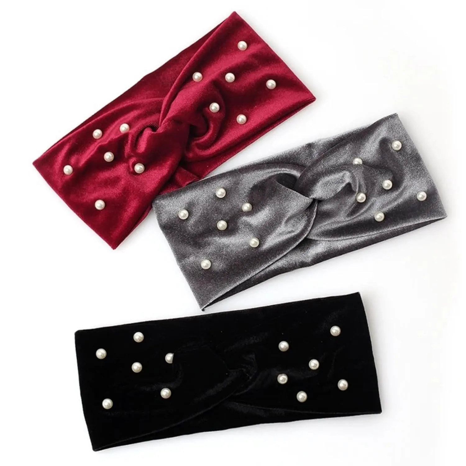 Women's Pearls Knotted Headbands - Female Soft Elastic Headwear Scrunchies Hair Accessories