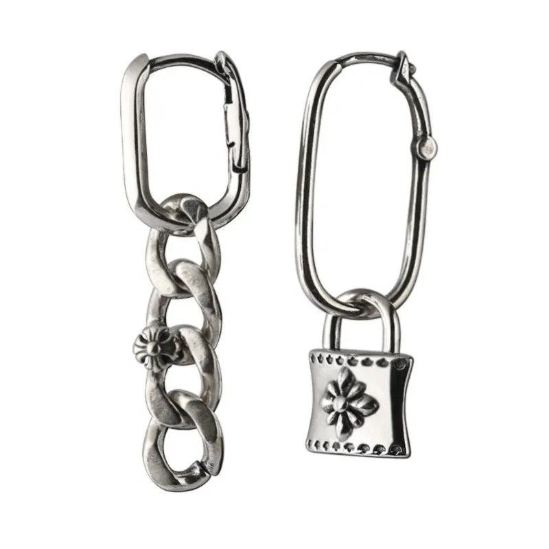 Women's Sterling Silver Asymmetric Chain Lock Ear Buckle