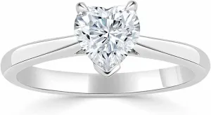 WSX Real Gold Lab Created Diamond Heart Engagement Rings Solitaire Rings Wedding Promise Rings for Women, 4 Prong, DEF