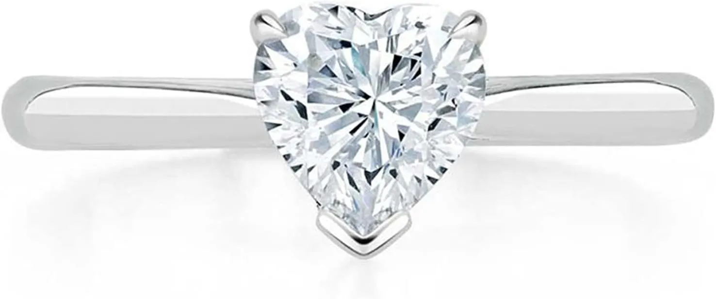 WSX Real Gold Lab Created Diamond Heart Engagement Rings Solitaire Rings Wedding Promise Rings for Women, 4 Prong, DEF