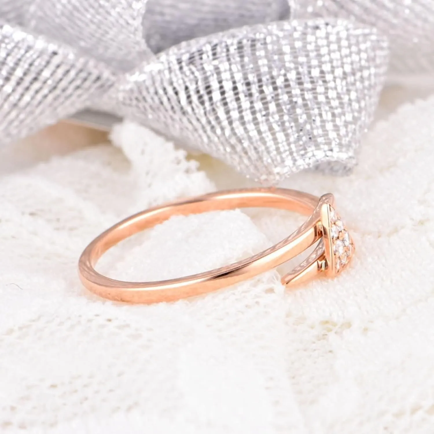 Wycian Engagement Ring Insert, Natural Diamond Anniversary Ring 18K Rose Gold White Round Diamond Stackable for Women Engagement Men Ring