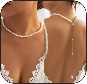 Y 14K Gold Plated Pearl Necklace - Dainty Gold Beaded Pearl Choker Chain Necklace for Women - Prom, Wedding, Bridal, Bridesmaid Jewelry