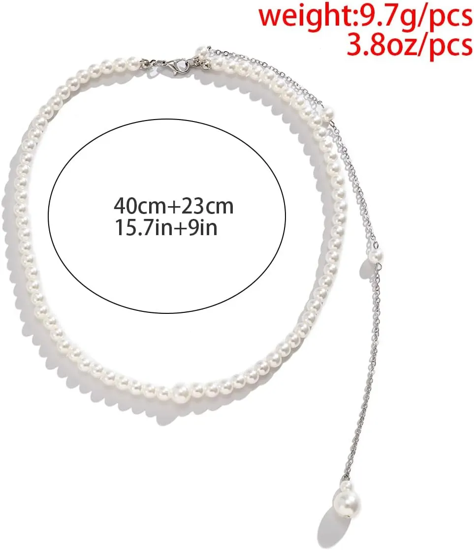 Y 14K Gold Plated Pearl Necklace - Dainty Gold Beaded Pearl Choker Chain Necklace for Women - Prom, Wedding, Bridal, Bridesmaid Jewelry