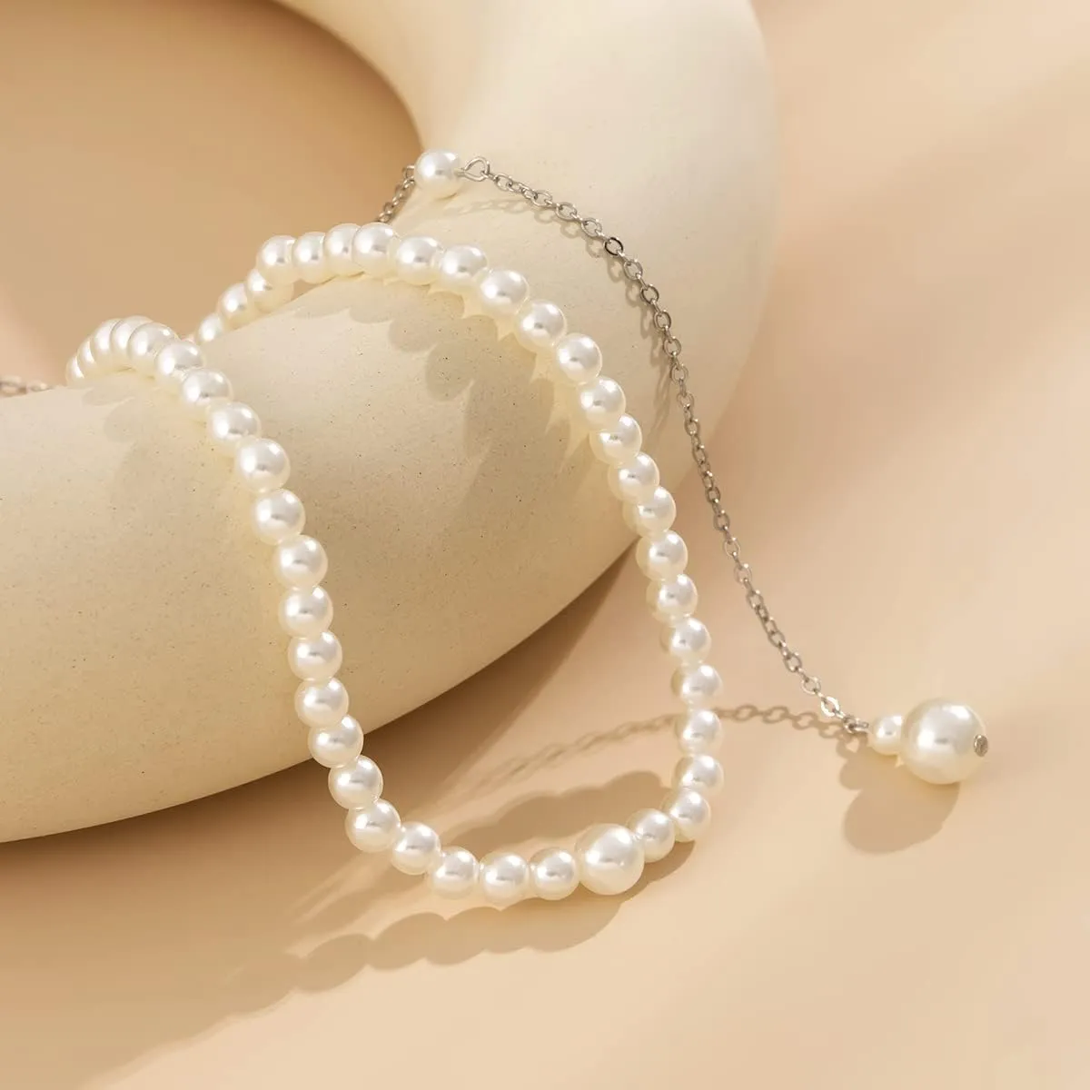 Y 14K Gold Plated Pearl Necklace - Dainty Gold Beaded Pearl Choker Chain Necklace for Women - Prom, Wedding, Bridal, Bridesmaid Jewelry